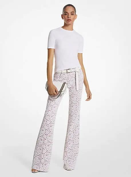 michael kors lace up jeans|Floral Corded Lace Flared Jeans .